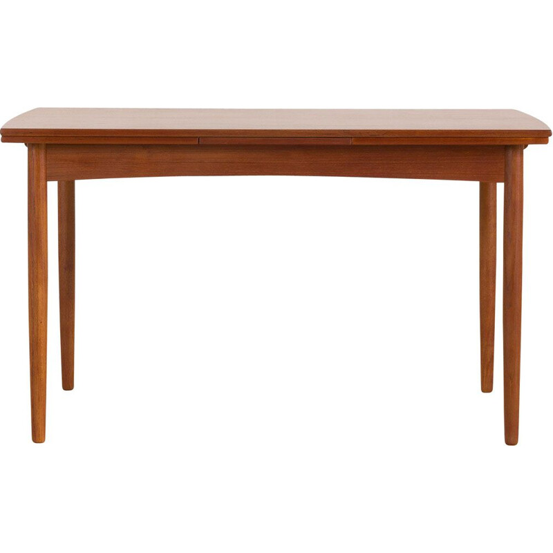 Vintage rectangular teak extensible table with rounded edges, Denmark 1960