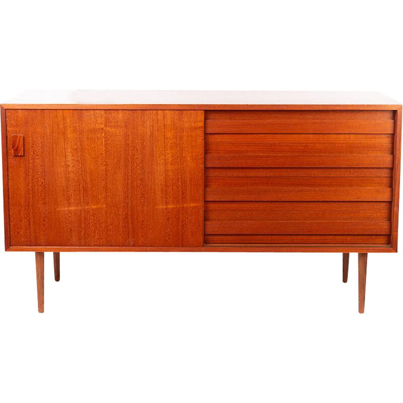 Vintage teak highboard with drawers and sliding door by Dammand & Rasmussen Danish 1960