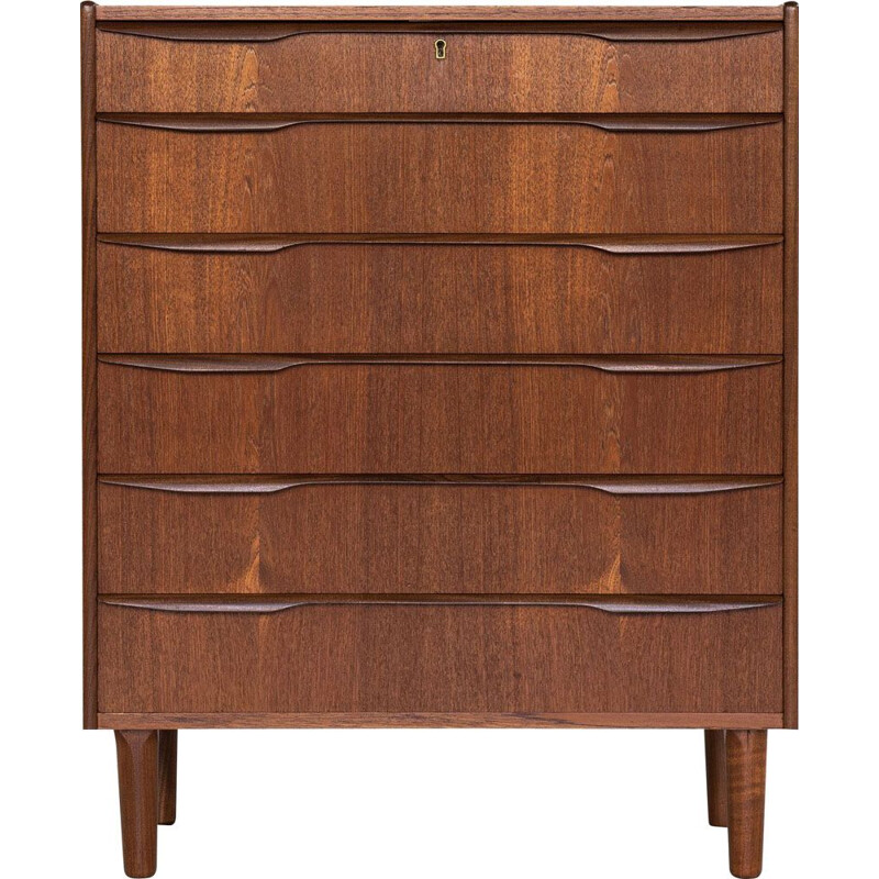 Midcentury chest of 6 drawers in teak with long drawer handle in 2 parts Danish 1960s