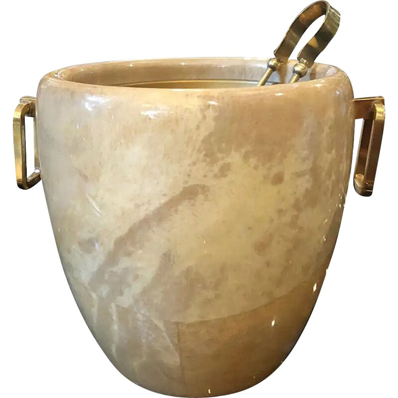 Mid-Century Modern Brass and Wood Ice Bucket, Aldo Tura 1960