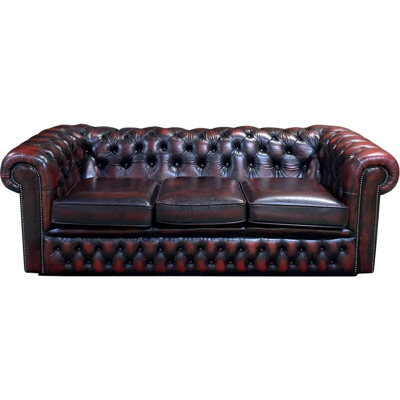 Vintage Sofa B3-75 Chesterfield 3 seater sofa in red leather - 1980