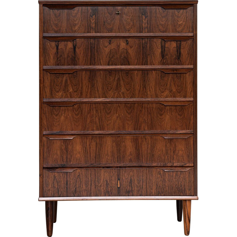 Midcentury chest of 6 drawers in rosewood with long drawer handle in 2 parts Danish 1960s