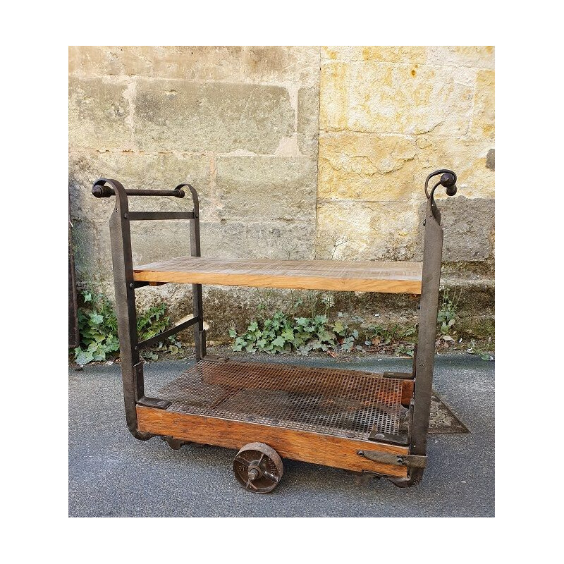 Vintage hardware cart cast iron and wood 1930's