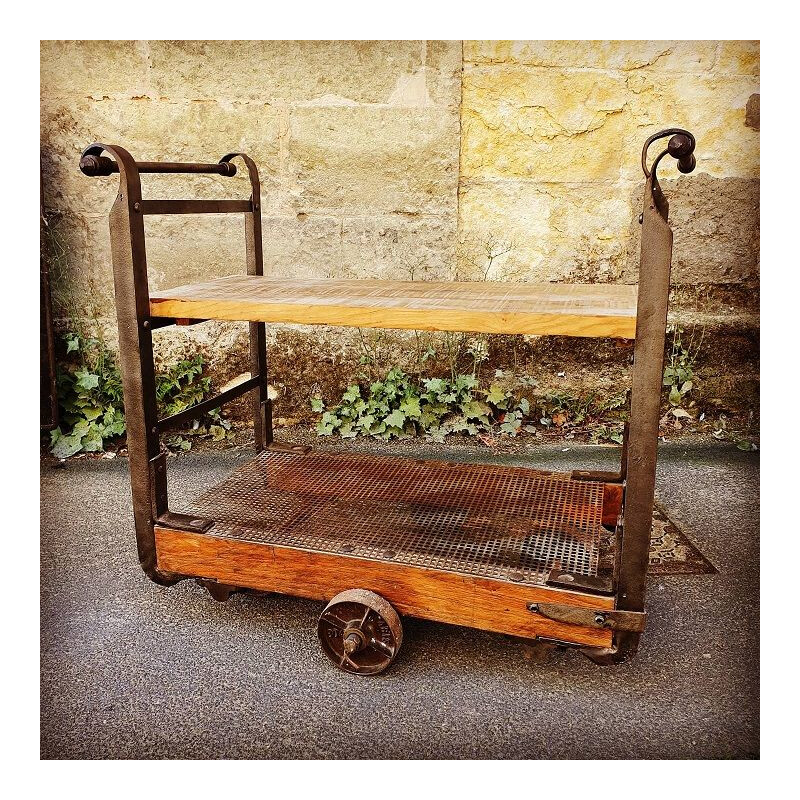 Vintage hardware cart cast iron and wood 1930's