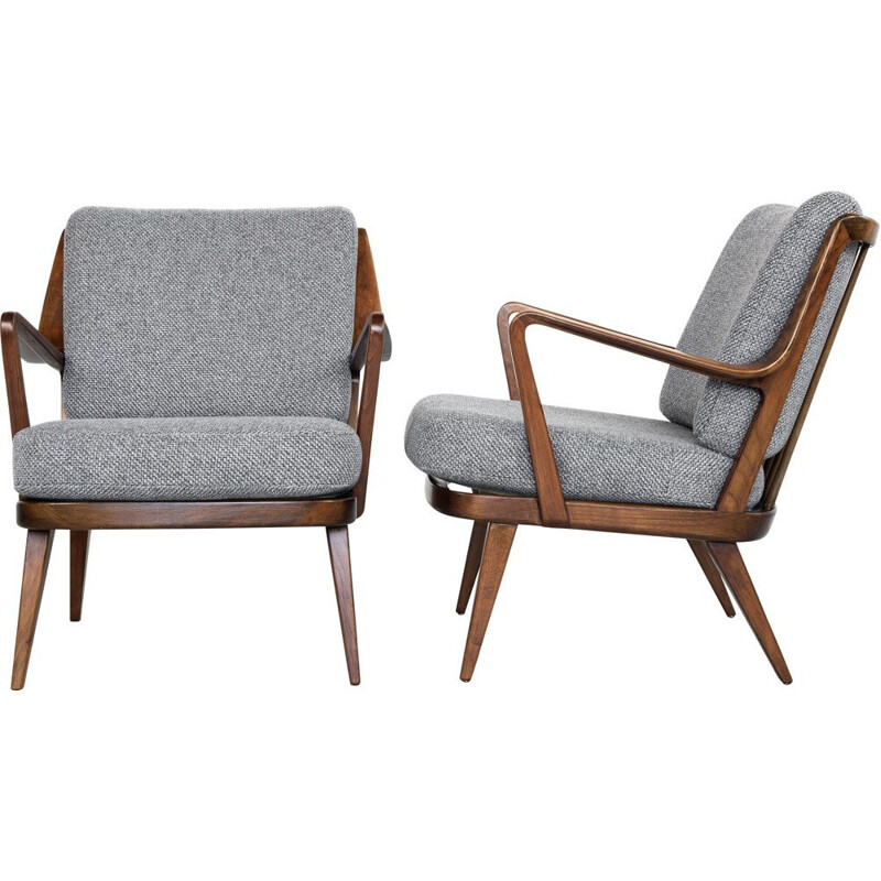 Midcentury pair of easy chairs in beech by Knoll 1960s