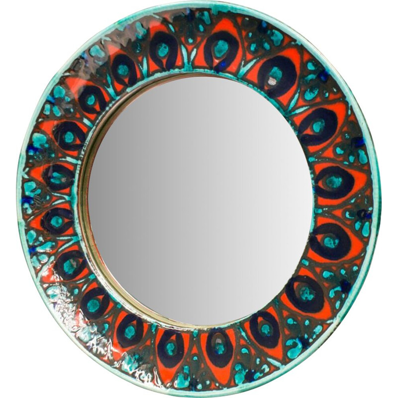 Vintage Round Ceramic Wall Mirror by Allgäuer Keramik, 1950s