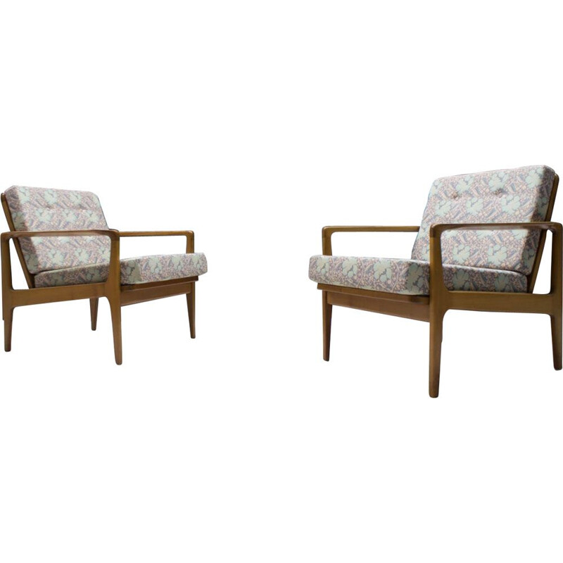 Paar vintage kersenhouten fauteuils, Scandinavië 1960