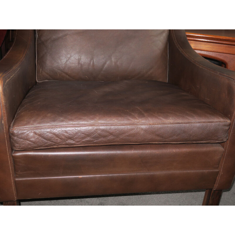 Vintage brown leather lounge armchair, rosewood, Denmark, 1960