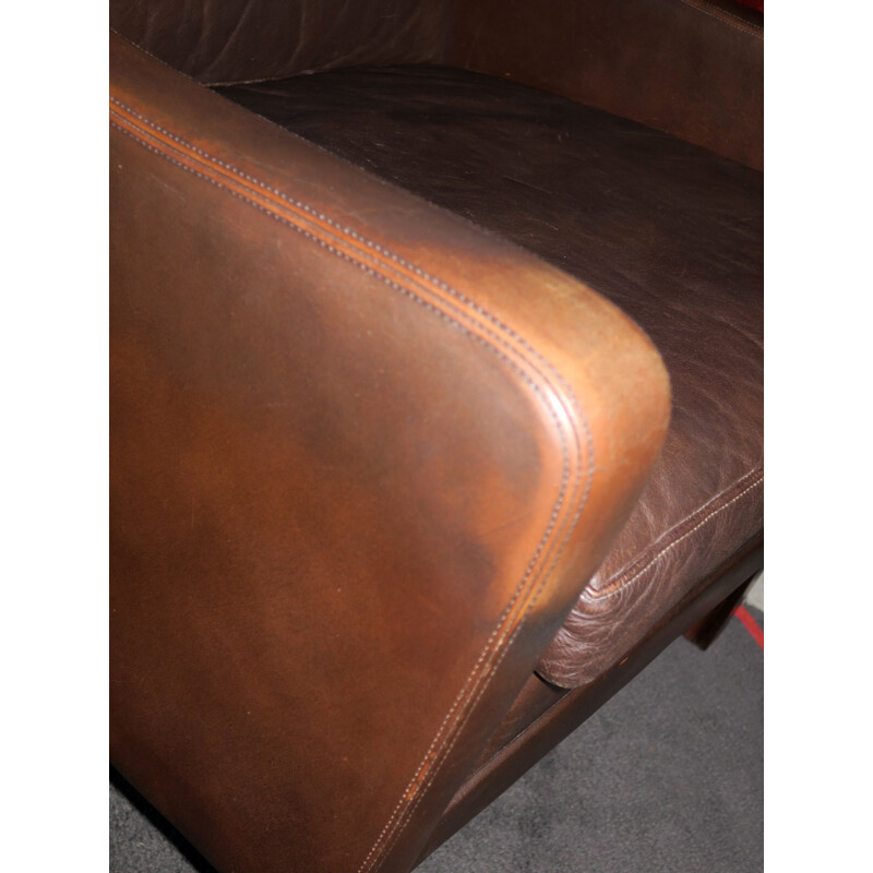 Fauteuil lounge vintage en cuir brun, palissandre, Danemark, 1960