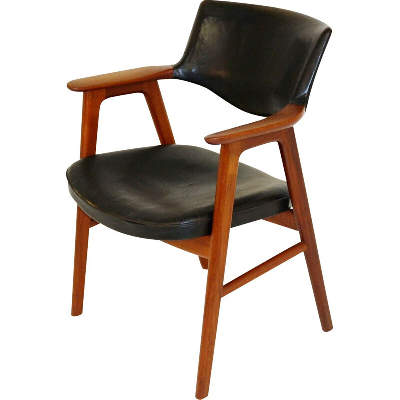 Vintage leather and teak armchair, Erik Kirkegaard, Sweden, 1960