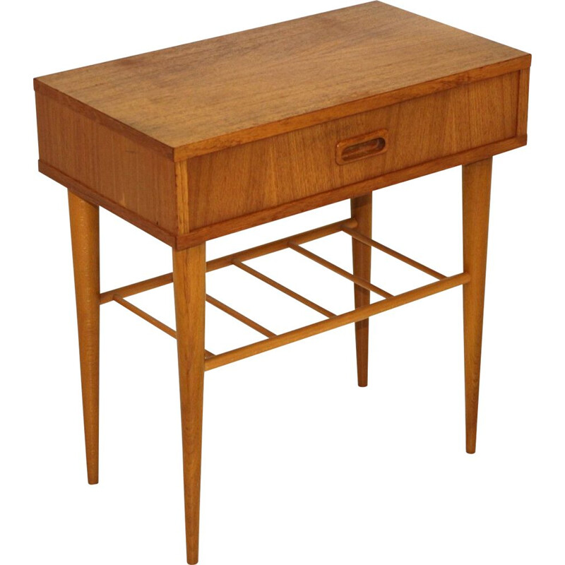 Table de chevet vintage en teck et en hêtre, Suède 1960