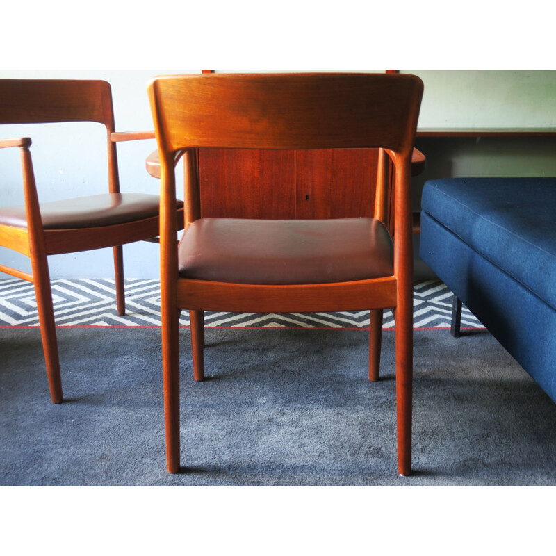 Pair of Mid-Century Teak and Leather Carver Armchairs Danish 1960