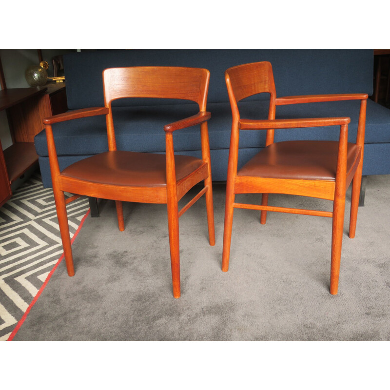 Pair of Mid-Century Teak and Leather Carver Armchairs Danish 1960