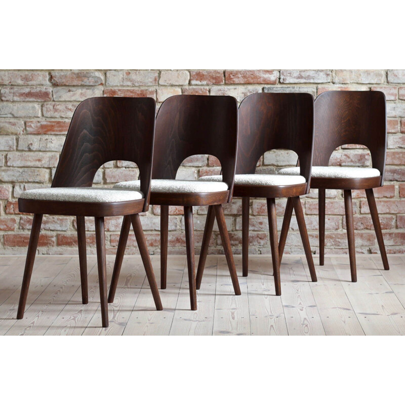 Ensemble de 4 chaises à manger vintage rembourrées en tissu Sahco d'Oswald Haerdtl