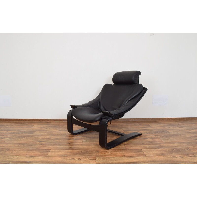 Vintage leather lounge chair Kroken with footrest by Ake Fribyter for Nelo Möbel 1970