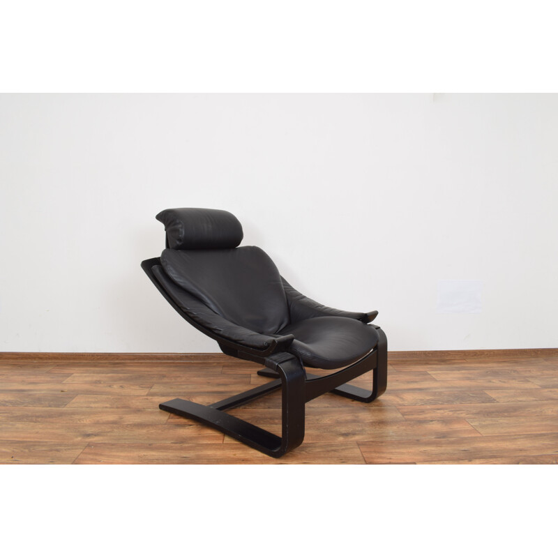 Vintage leather lounge chair Kroken with footrest by Ake Fribyter for Nelo Möbel 1970