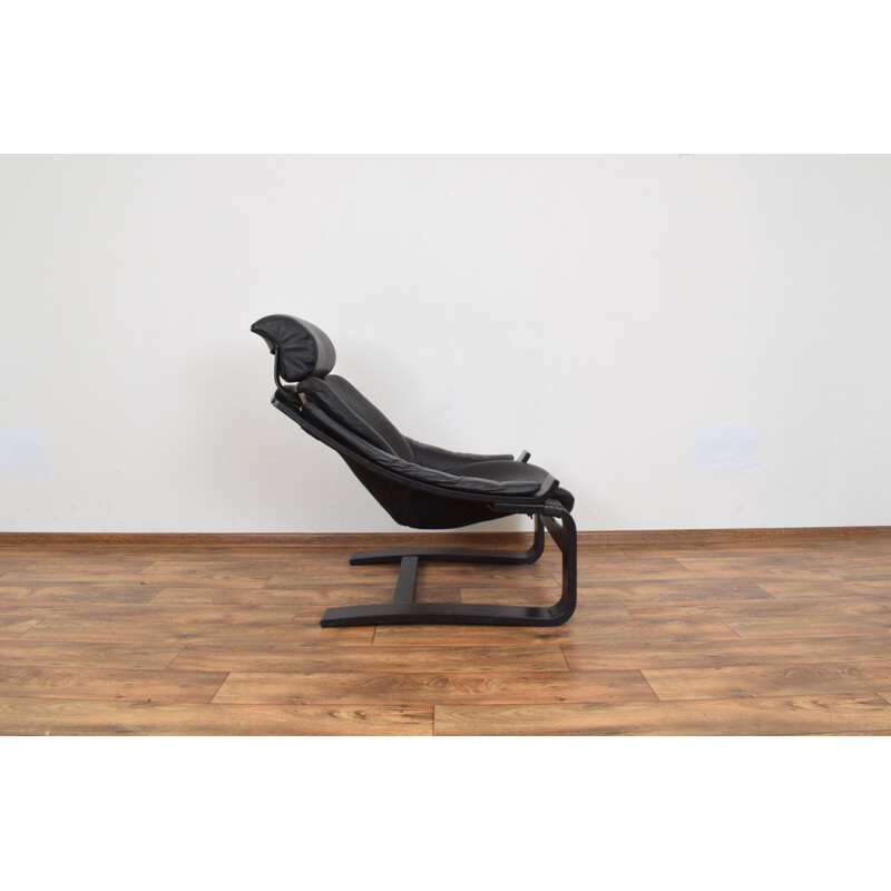 Vintage leather lounge chair Kroken with footrest by Ake Fribyter for Nelo Möbel 1970