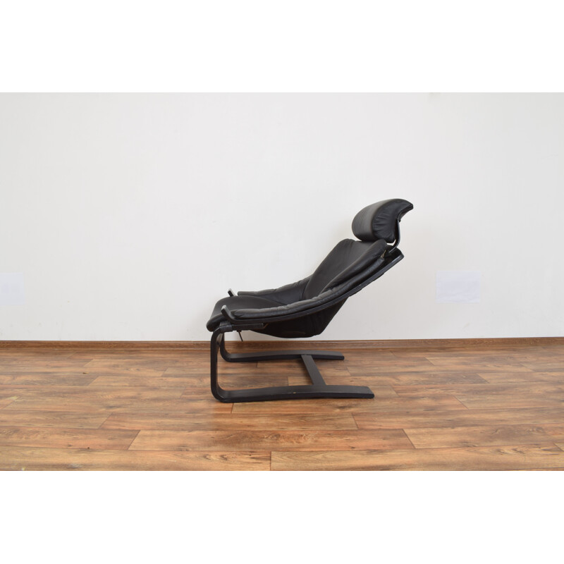 Vintage leather lounge chair Kroken with footrest by Ake Fribyter for Nelo Möbel 1970