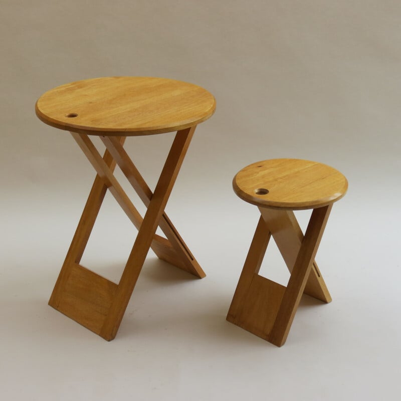 Vintage Folding Wooden Stool And Table Of Suzy Stool By Adrian Reed