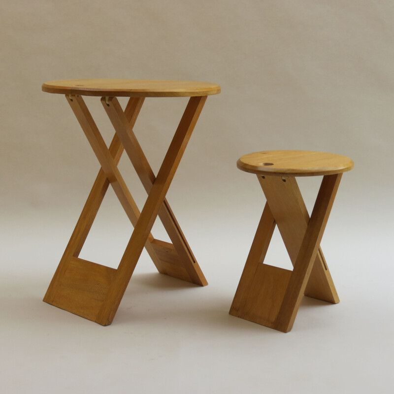 Vintage Folding Wooden Stool And Table Of Suzy Stool By Adrian Reed