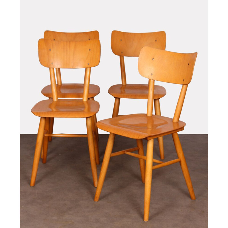 Set of 4 vintage wooden chairs edited by Ton, 1960