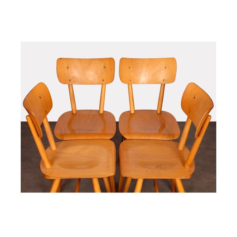 Set of 4 vintage wooden chairs edited by Ton, 1960