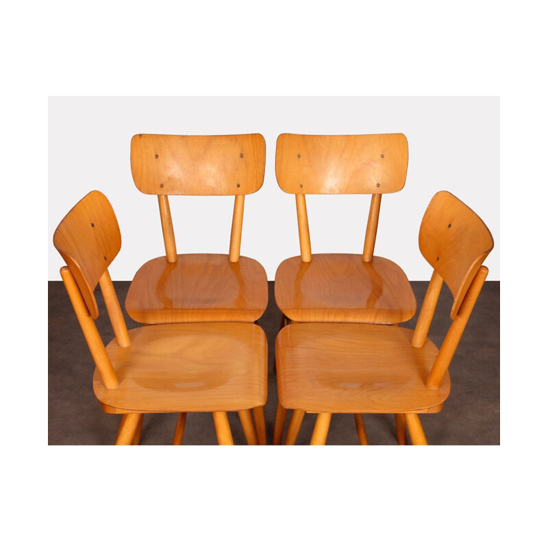 Set of 4 vintage wooden chairs edited by Ton, 1960