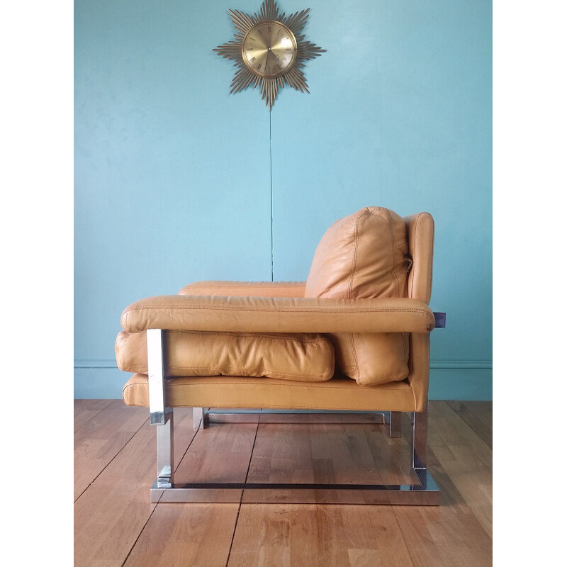 Vintage leather club armchair by Tim Bates for Pieff 1970