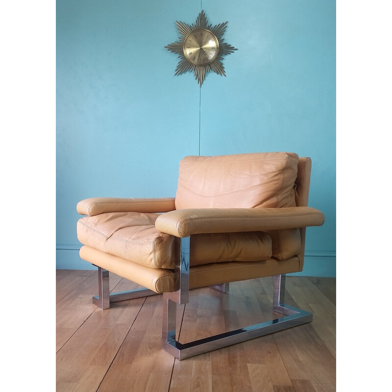 Vintage leather club armchair by Tim Bates for Pieff 1970