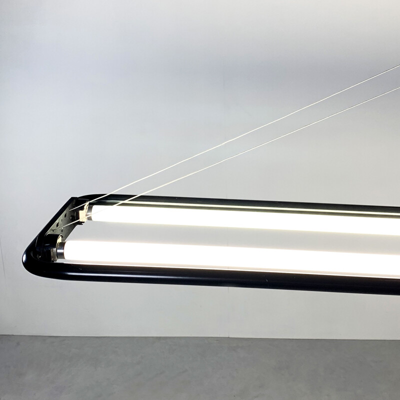 Vintage Black Large Fluorescent Hanging Light by Gian N. Gigante for Zerbetto, 1980s