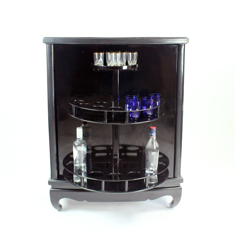 Large vintage bar in black wood, Czechoslovakia 1960