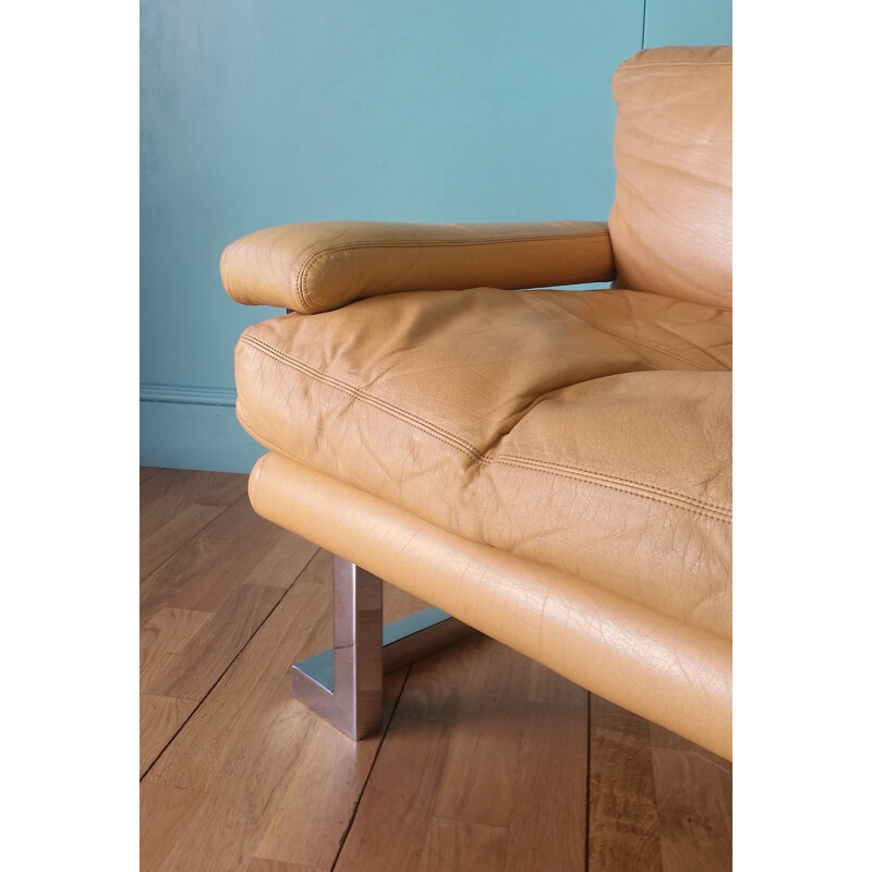 Vintage leather club armchair by Tim Bates for Pieff 1970