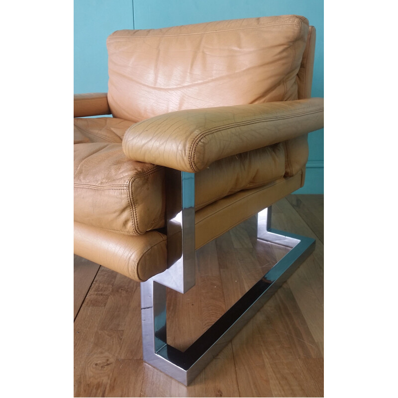 Vintage leather club armchair by Tim Bates for Pieff 1970
