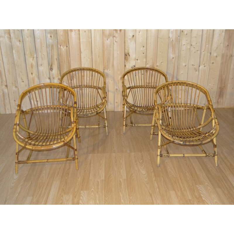 Set of 4 rattan armchairs