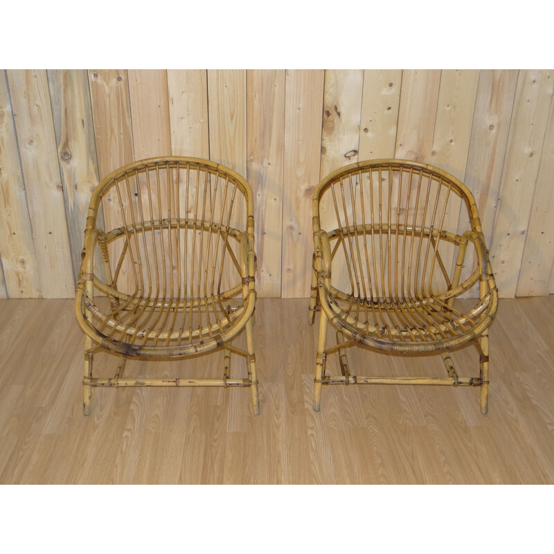 Set of 4 rattan armchairs