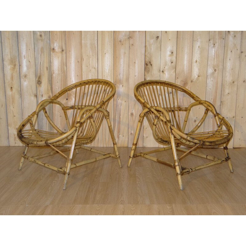 Set of 4 rattan armchairs