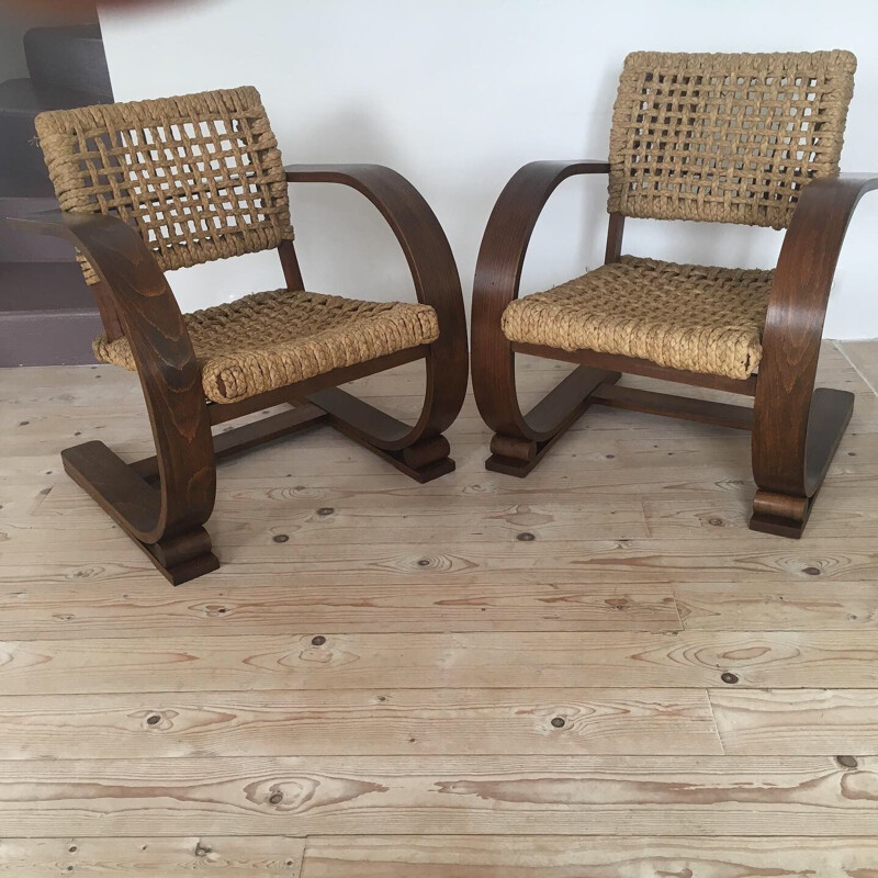 Paire de fauteuils vintage de Audoux Minet 1960