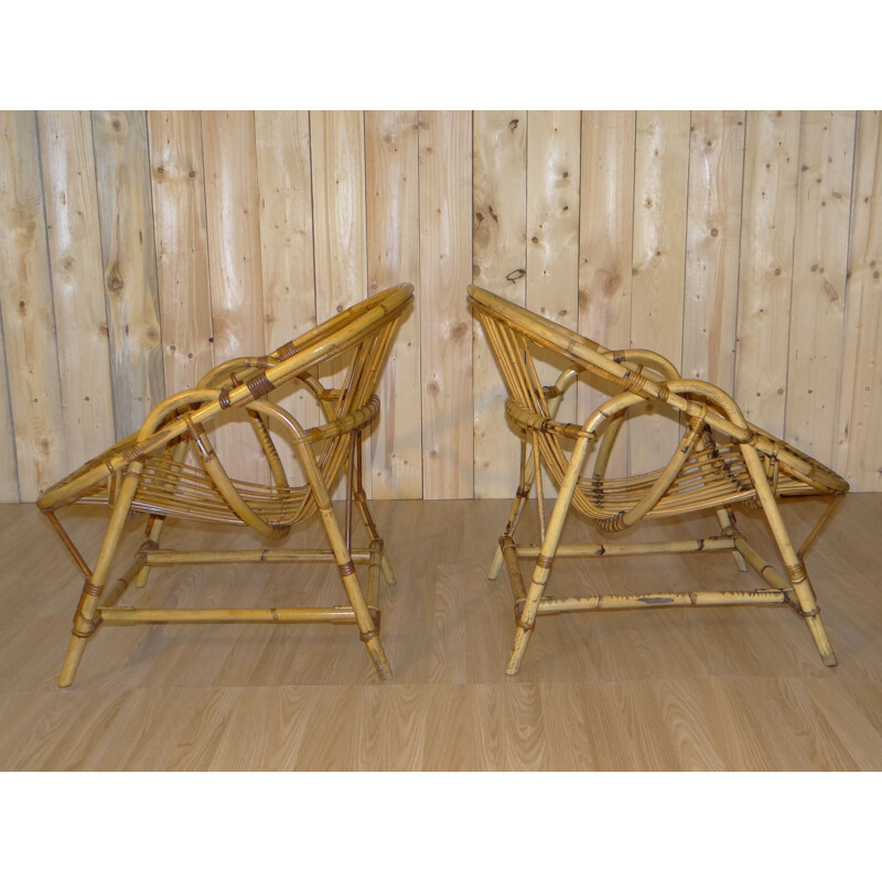 Set of 4 rattan armchairs