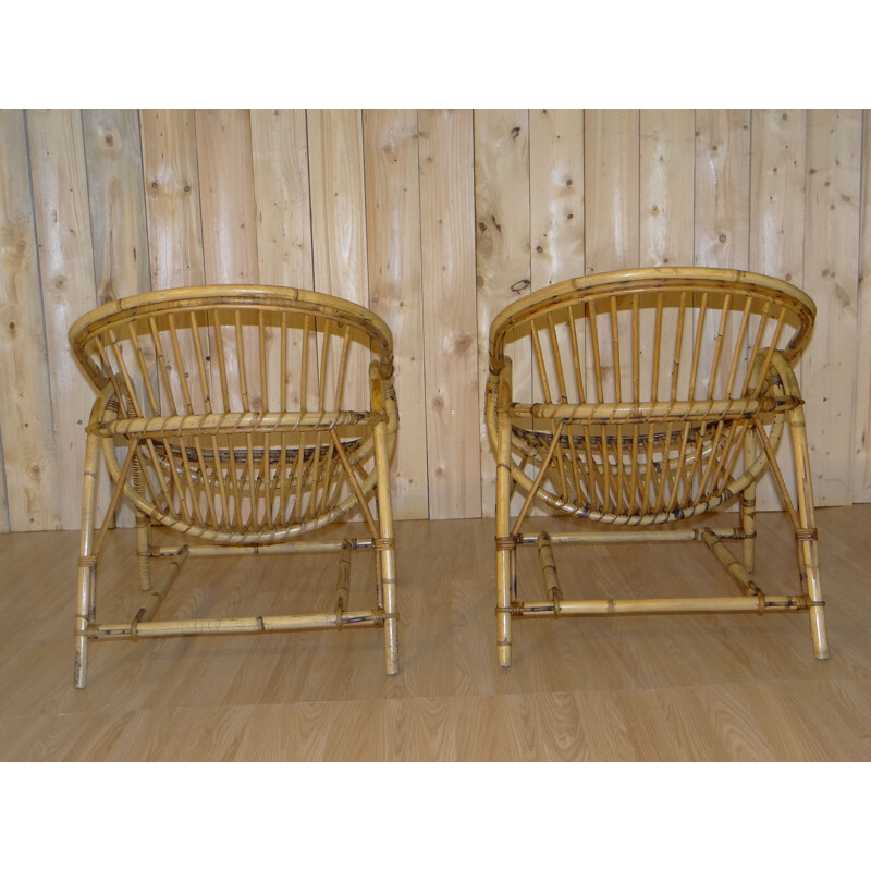 Set of 4 rattan armchairs