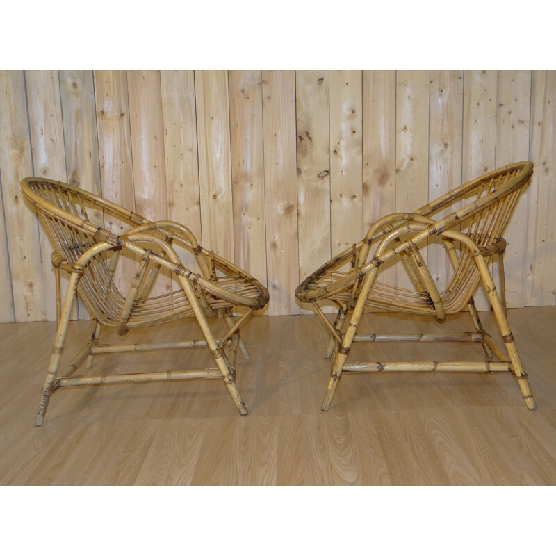 Set of 4 rattan armchairs