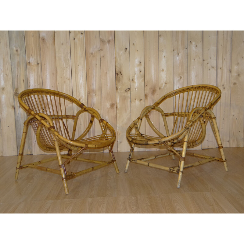 Set of 4 rattan armchairs