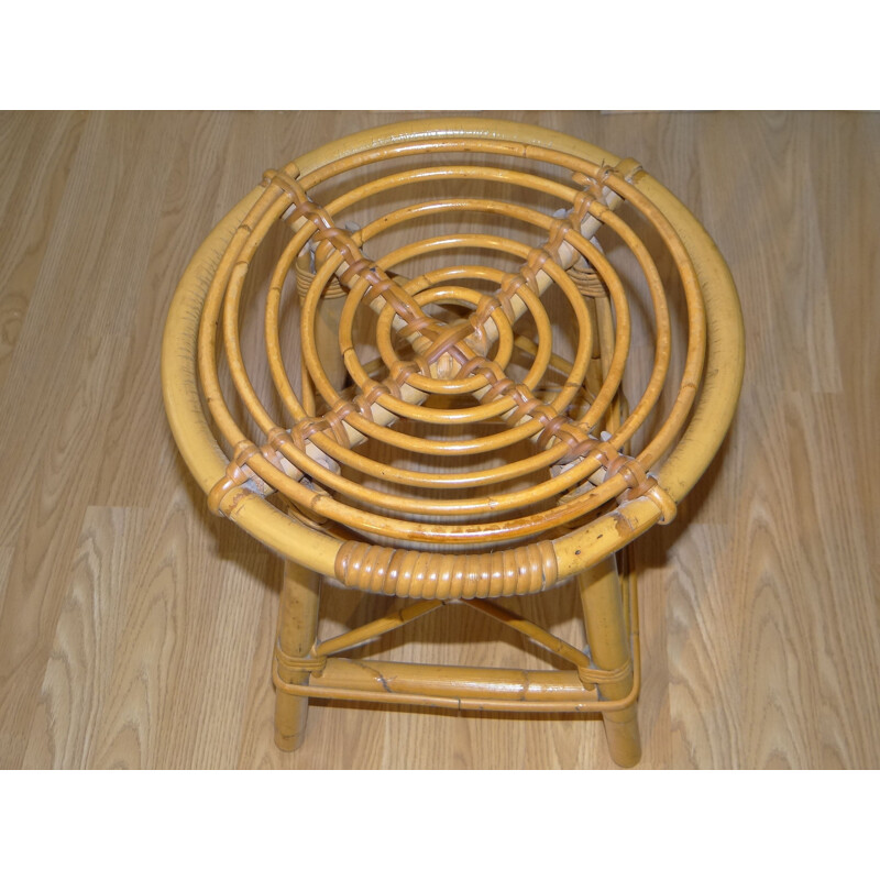 Vintage rattan spiral stool 1960