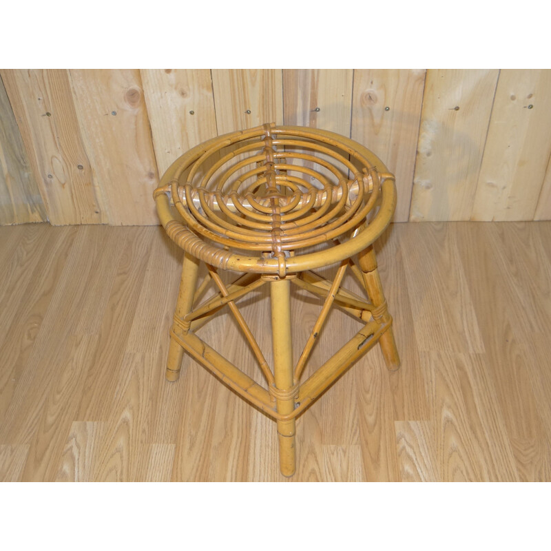 Vintage rattan spiral stool 1960