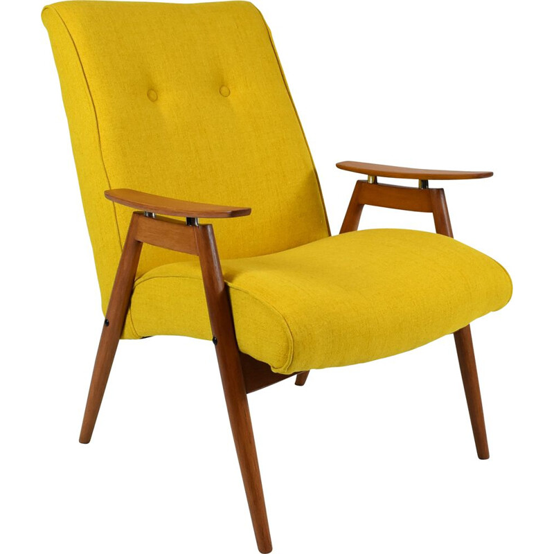 Vintage armchair, fully restored, yellow TON J. Smidek Czechoslovakia 1960s