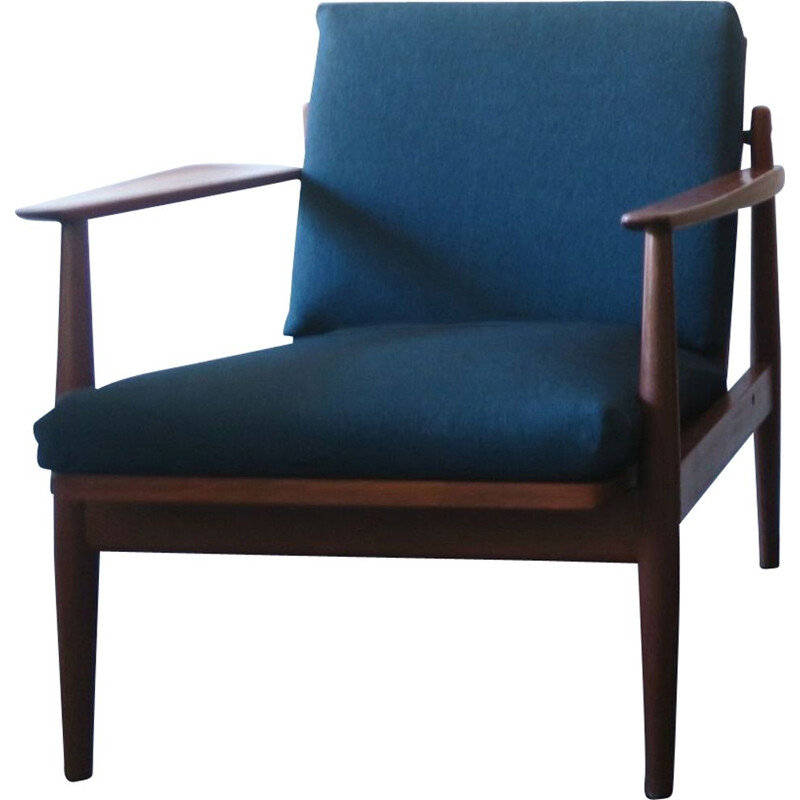 Vintage Teak Lounge Chair Sea Blue Green Covers Danish 1960