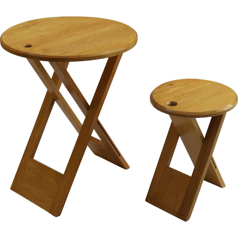 Vintage Folding Wooden Stool And Table Of Suzy Stool By Adrian Reed