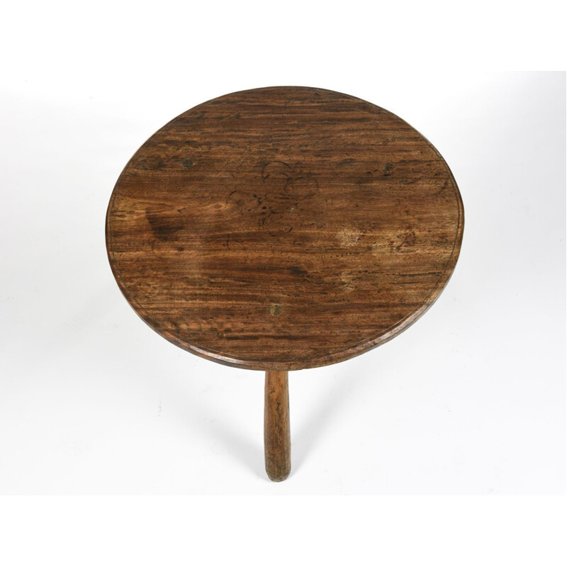Vintage brutalist solid wood tripod coffee table 1960