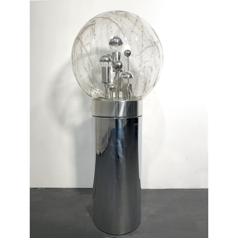 Mid Century Doria Floor Lamp, Chrom and Smoked Bubble Glas, Germany, 1960s