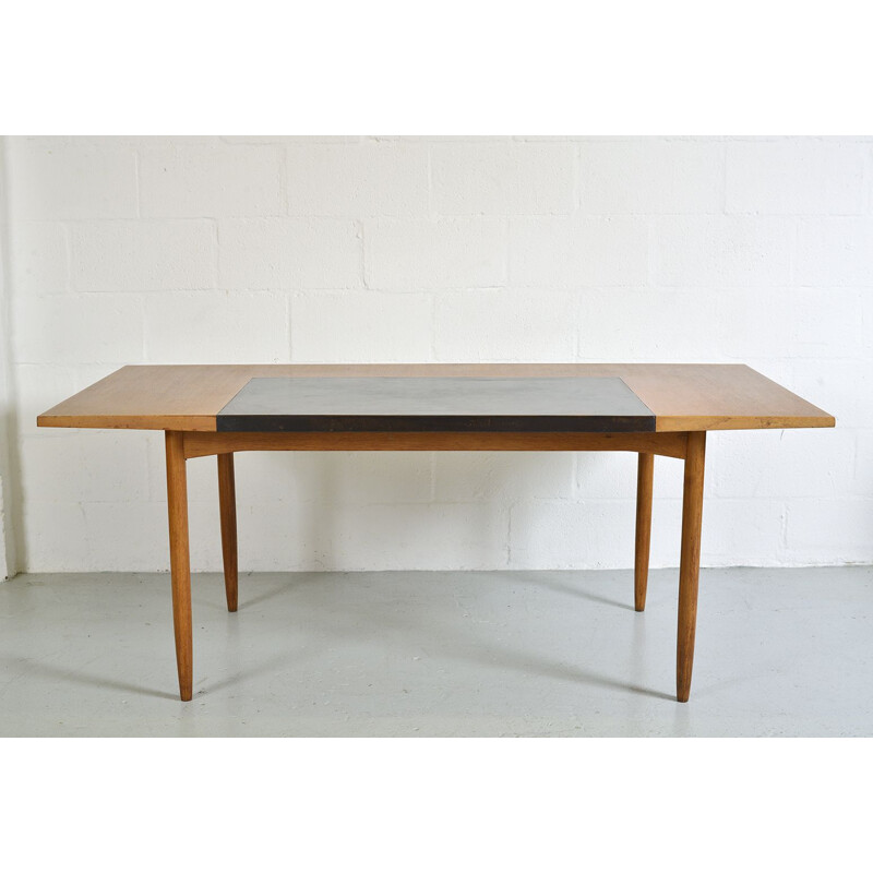 Vintage Office Desk By Heals Designed by Robert Heal Midcentury Writing Table Teak Wood Leather English 1950s