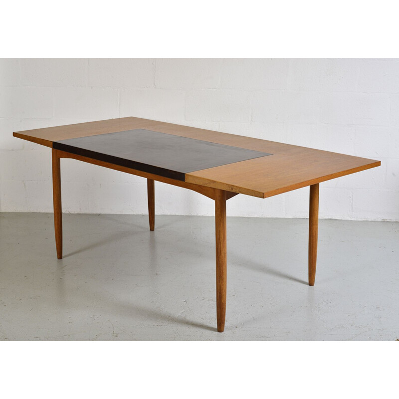 Vintage Office Desk By Heals Designed by Robert Heal Midcentury Writing Table Teak Wood Leather English 1950s